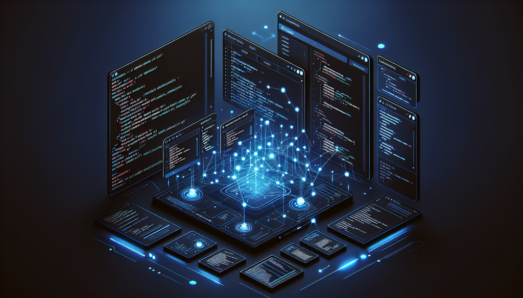 AI-powered WordPress automation dashboard with floating code interfaces